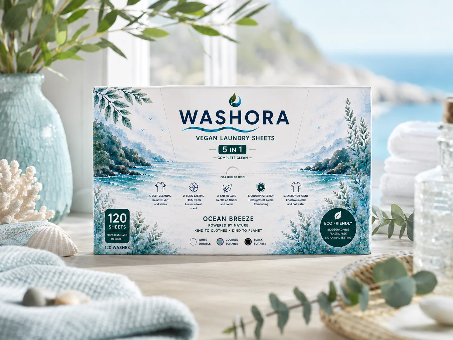 Washora Ocean Breeze Laundry Sheets in een natuurlijke setting