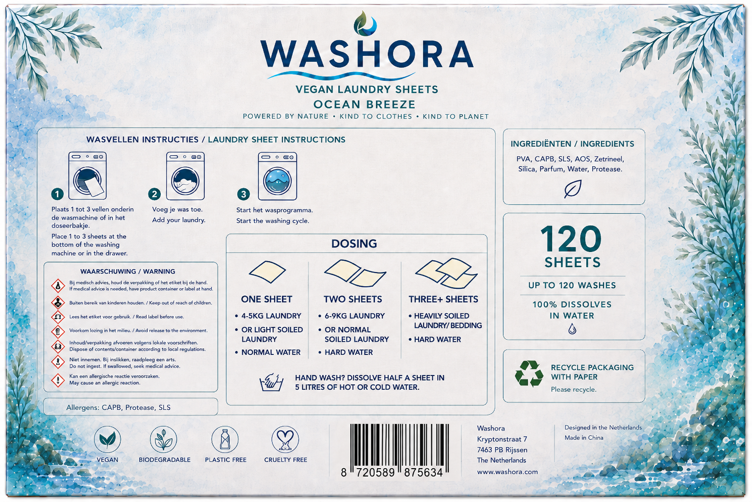 Washora Ocean Breeze verpakking met natuurlijke oceaansfeer