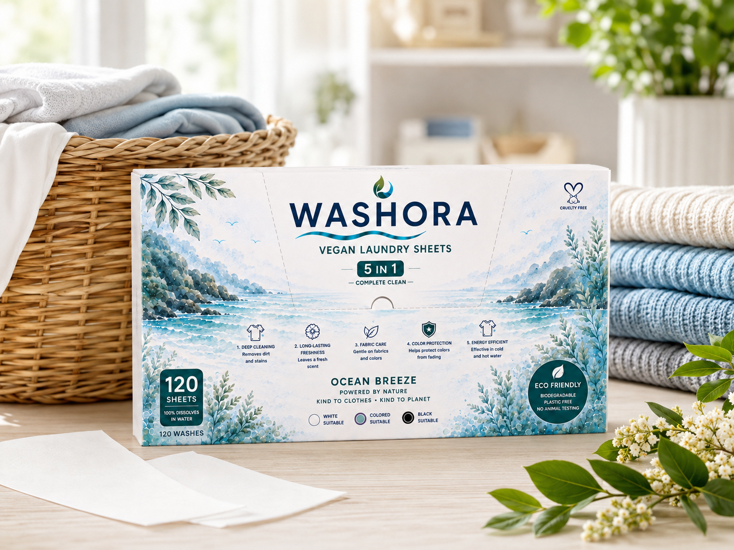 Washora product bij gevouwen was en bloemen